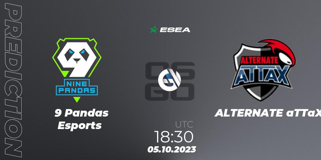 Prognose für das Spiel 9 Pandas Esports VS ALTERNATE aTTaX. 05.10.2023 at 15:00. Counter-Strike (CS2) - ESEA Advanced Season 46 Europe
