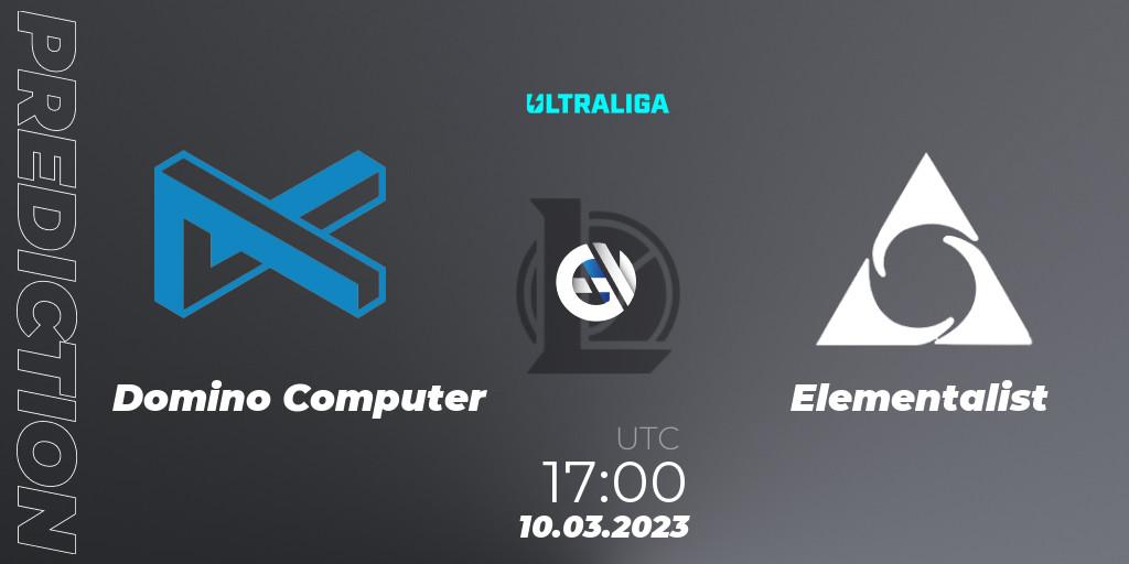 Prognose für das Spiel Domino Computer VS Elementalist. 10.03.2023 at 17:00. LoL - Ultraliga 2nd Division Season 6