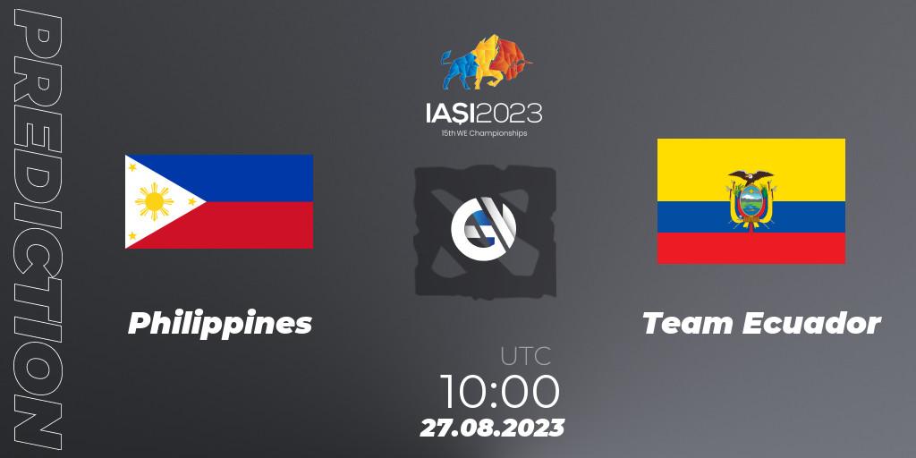 Prognose für das Spiel Philippines VS Team Ecuador. 27.08.23. Dota 2 - IESF World Championship 2023