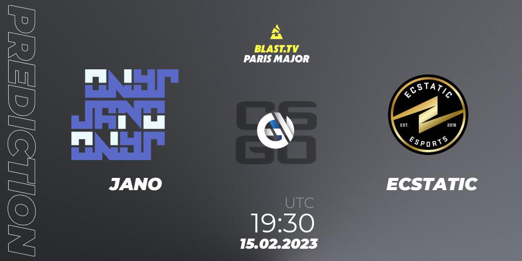 Prognose für das Spiel JANO VS ECSTATIC. 15.02.2023 at 19:30. Counter-Strike (CS2) - BLAST.tv Paris Major 2023 Europe RMR Open Qualifier 2