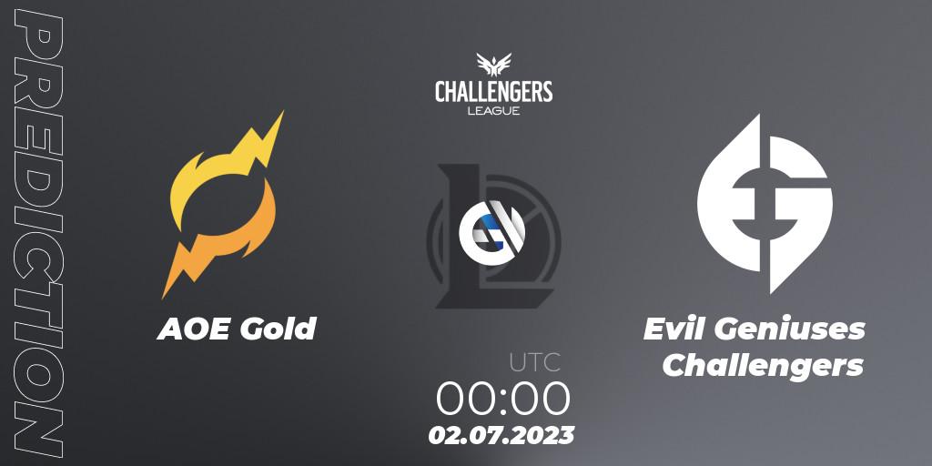 Prognose für das Spiel AOE Gold VS Evil Geniuses Challengers. 02.07.23. LoL - North American Challengers League 2023 Summer - Group Stage
