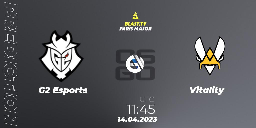 Prognose für das Spiel G2 Esports VS Vitality. 14.04.23. CS2 (CS:GO) - BLAST.tv Paris Major 2023 Europe RMR B