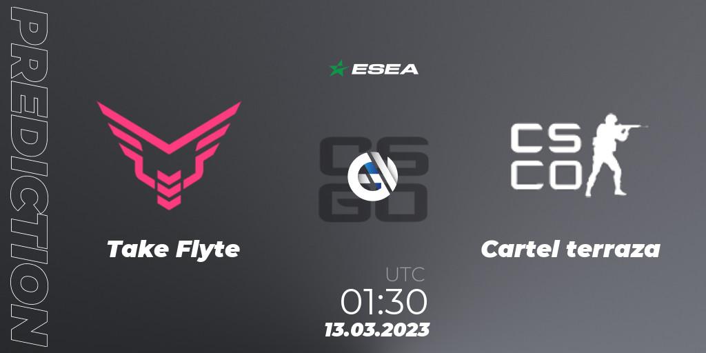 Prognose für das Spiel Take Flyte VS Cartel terraza. 13.03.2023 at 01:30. Counter-Strike (CS2) - ESEA Advanced Season 44 North America