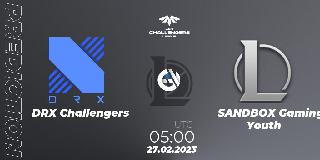 Prognose für das Spiel DRX Challengers VS SANDBOX Gaming Youth. 27.02.2023 at 05:00. LoL - LCK Challengers League 2023 Spring