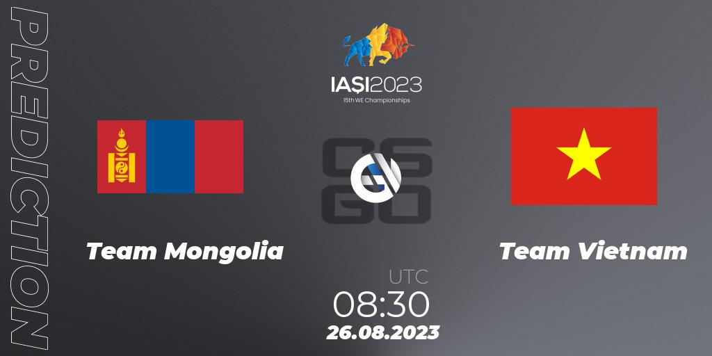 Prognose für das Spiel Team Mongolia VS Team Vietnam. 26.08.2023 at 12:30. Counter-Strike (CS2) - IESF World Esports Championship 2023