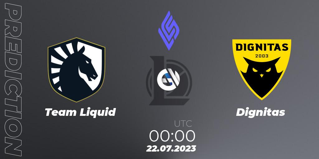 Prognose für das Spiel Team Liquid VS Dignitas. 22.07.23. LoL - LCS Summer 2023 - Group Stage