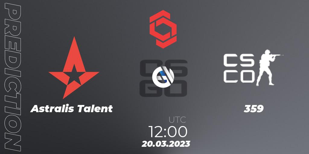 Prognose für das Spiel Astralis Talent VS 359. 20.03.23. CS2 (CS:GO) - CCT Central Europe Series #5