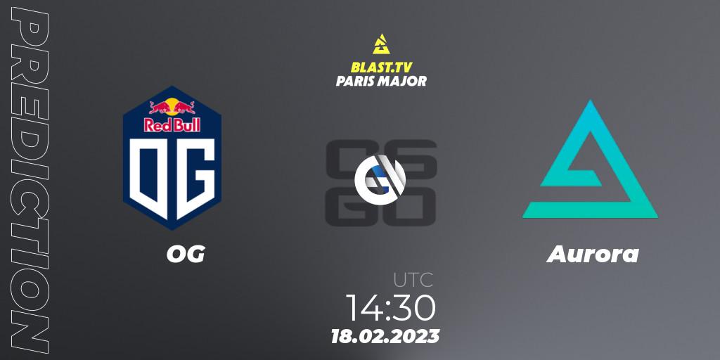 Prognose für das Spiel OG VS Aurora. 18.02.2023 at 14:30. Counter-Strike (CS2) - BLAST.tv Paris Major 2023 Europe RMR Closed Qualifier B