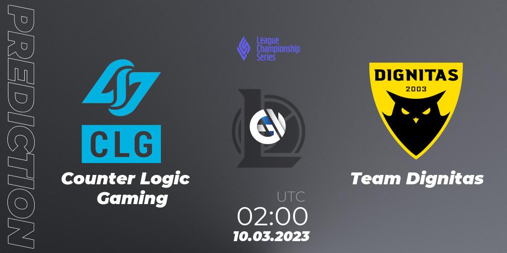 Prognose für das Spiel Counter Logic Gaming VS Team Dignitas. 10.03.23. LoL - LCS Spring 2023 - Group Stage