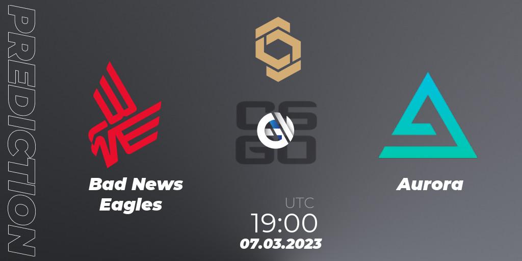Prognose für das Spiel Bad News Eagles VS Aurora. 07.03.2023 at 19:00. Counter-Strike (CS2) - CCT South Europe Series #3