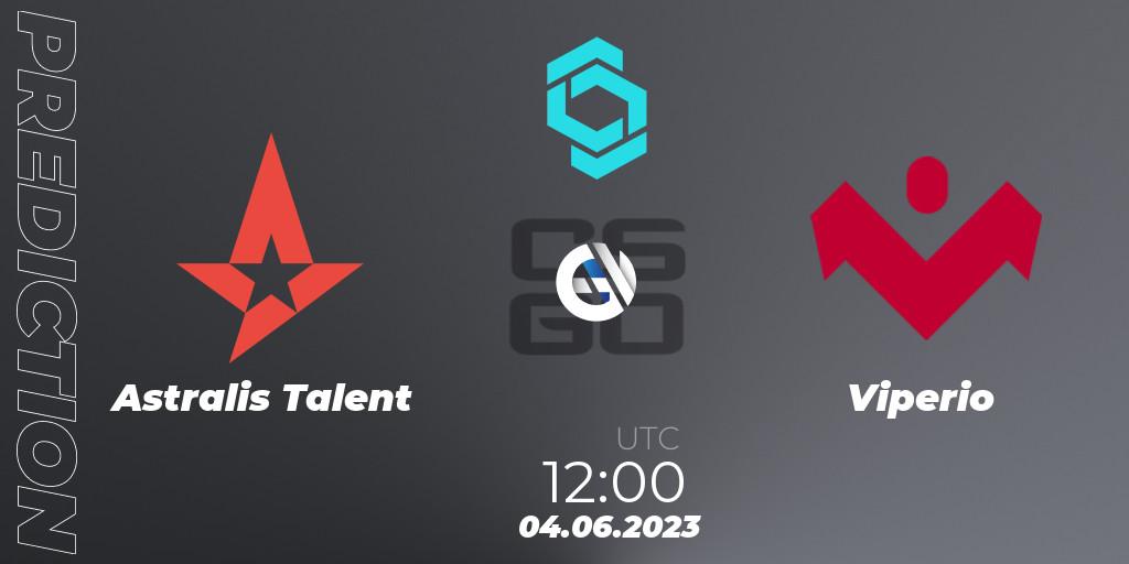 Prognose für das Spiel Astralis Talent VS Viperio. 04.06.2023 at 12:50. Counter-Strike (CS2) - CCT North Europe Series 5