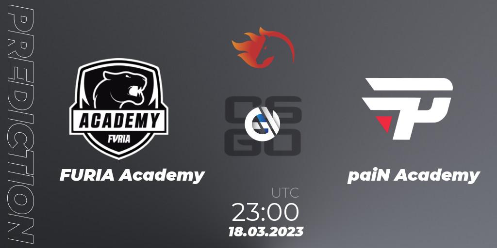 Prognose für das Spiel FURIA Academy VS paiN Academy. 18.03.2023 at 23:00. Counter-Strike (CS2) - FiReLEAGUE Academy 2023 Finals