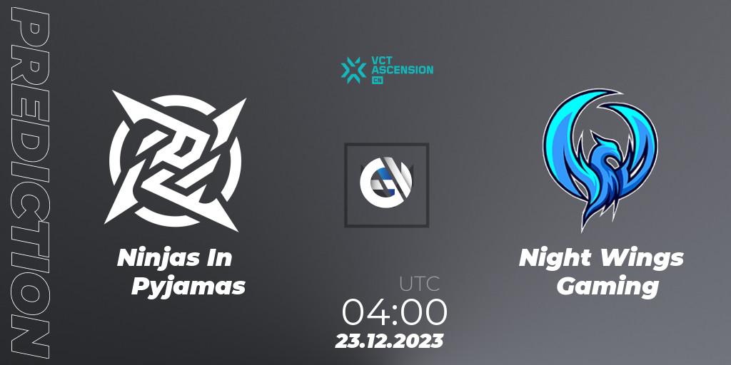 Prognose für das Spiel Ninjas In Pyjamas VS Night Wings Gaming. 23.12.23. VALORANT - VALORANT China Ascension 2023