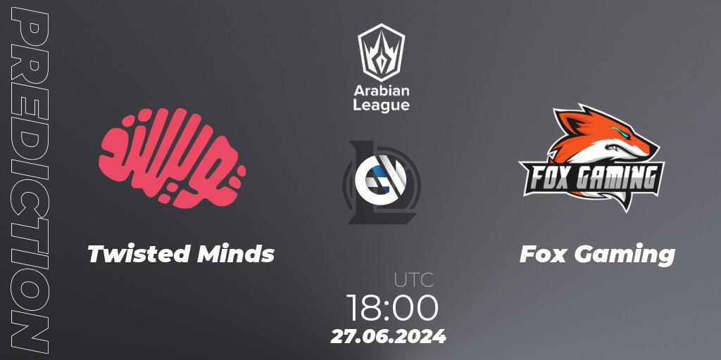 Prognose für das Spiel Twisted Minds VS Fox Gaming. 26.06.2024 at 21:00. LoL - Arabian League Summer 2024