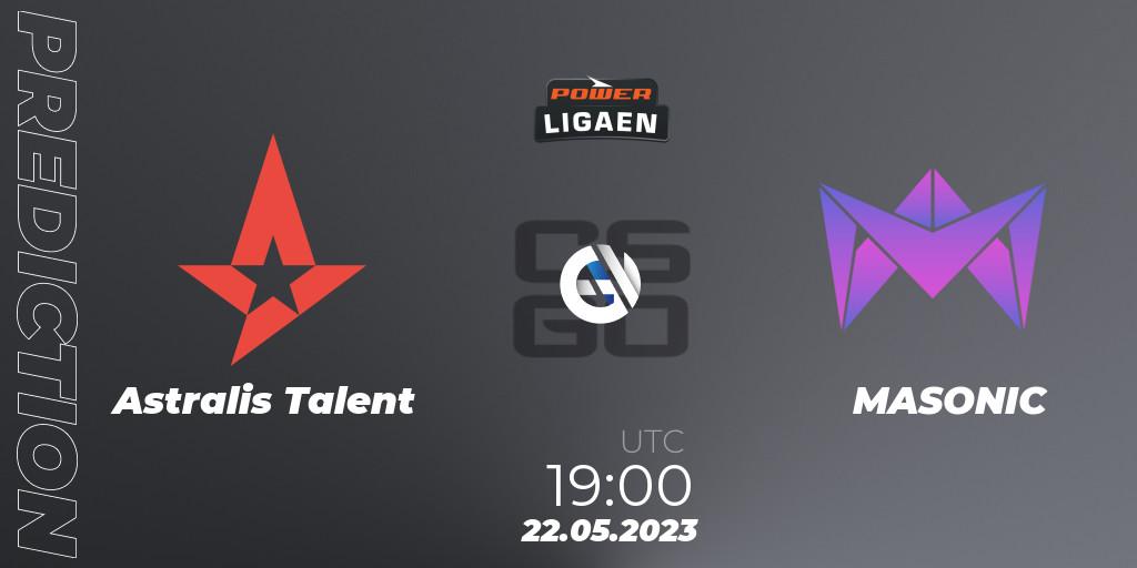 Prognose für das Spiel Astralis Talent VS MASONIC. 22.05.2023 at 19:00. Counter-Strike (CS2) - Dust2.dk Ligaen Season 23