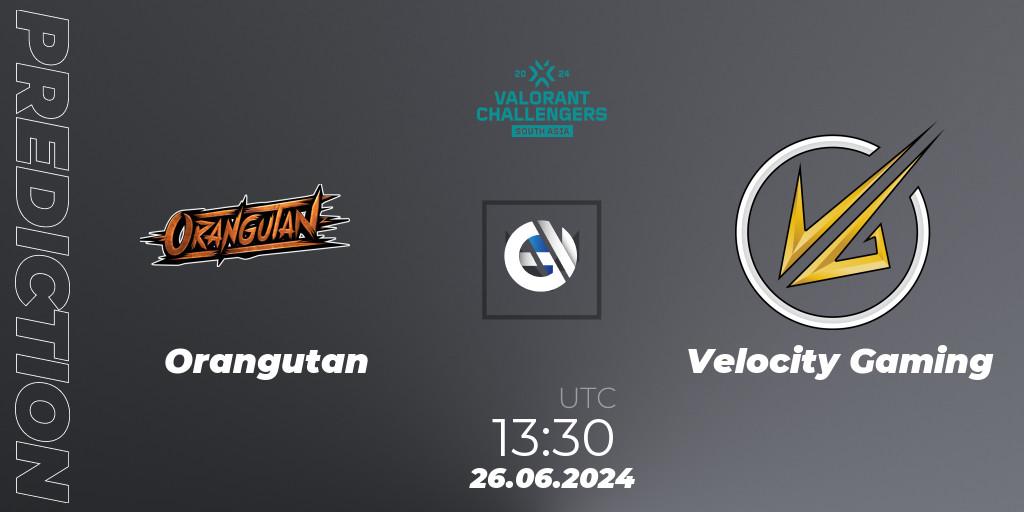 Prognose für das Spiel Orangutan VS Velocity Gaming. 26.06.2024 at 13:30. VALORANT - VALORANT Challengers 2024: South Asia - Split 2
