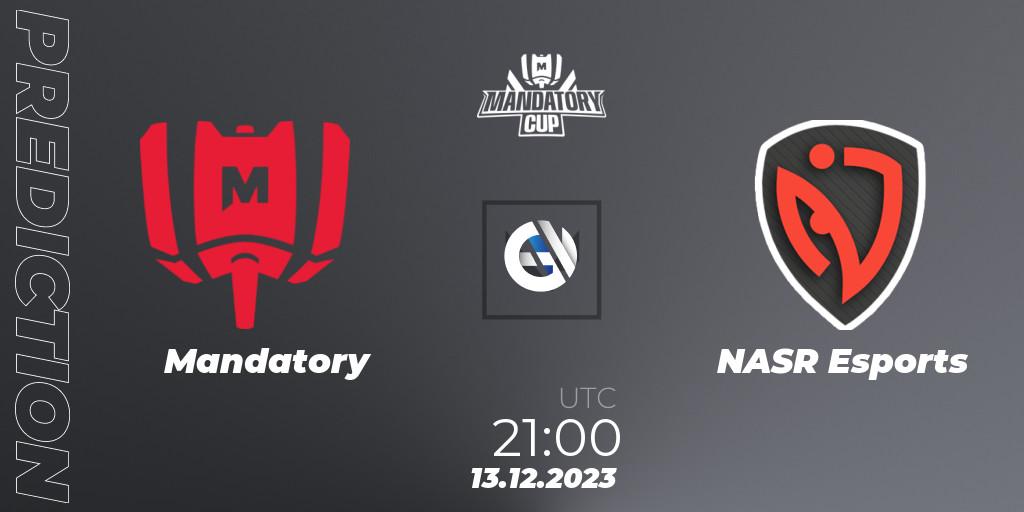 Prognose für das Spiel Mandatory VS NASR Esports. 13.12.2023 at 21:00. VALORANT - Mandatory Cup #3