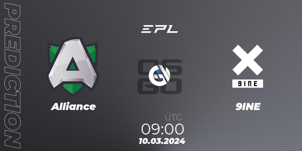 Prognose für das Spiel Alliance VS 9INE. 10.03.24. CS2 (CS:GO) - European Pro League Season 14