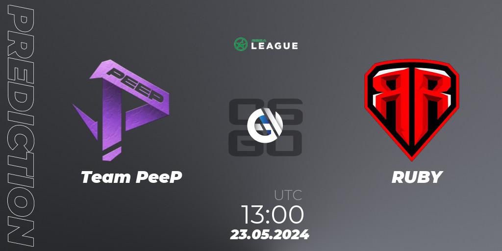 Prognose für das Spiel Team PeeP VS RUBY. 23.05.2024 at 13:00. Counter-Strike (CS2) - ESEA Season 49: Advanced Division - Europe