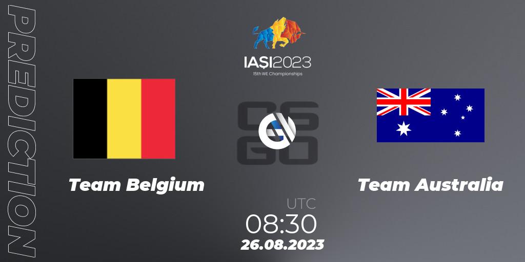 Prognose für das Spiel Team Belgium VS Team Australia. 26.08.2023 at 12:30. Counter-Strike (CS2) - IESF World Esports Championship 2023
