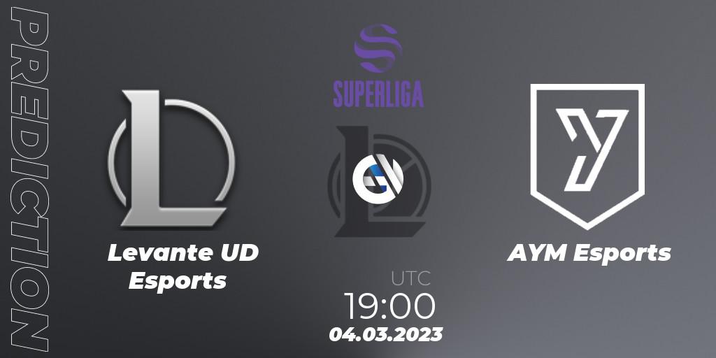 Prognose für das Spiel Levante UD Esports VS AYM Esports. 04.03.2023 at 19:00. LoL - LVP Superliga 2nd Division Spring 2023 - Group Stage