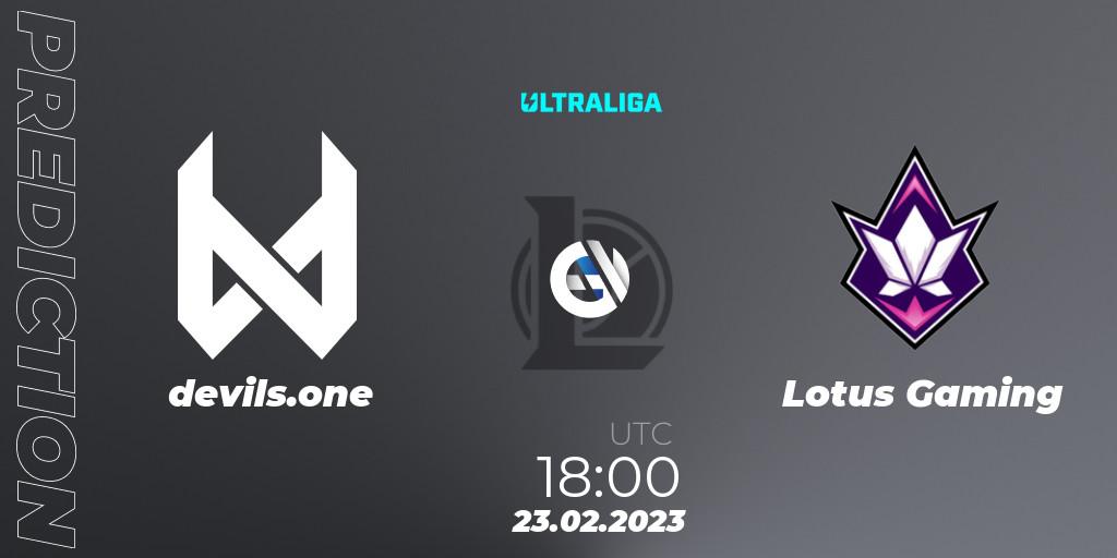 Prognose für das Spiel devils.one VS Lotus Gaming. 23.02.23. LoL - Ultraliga 2nd Division Season 6