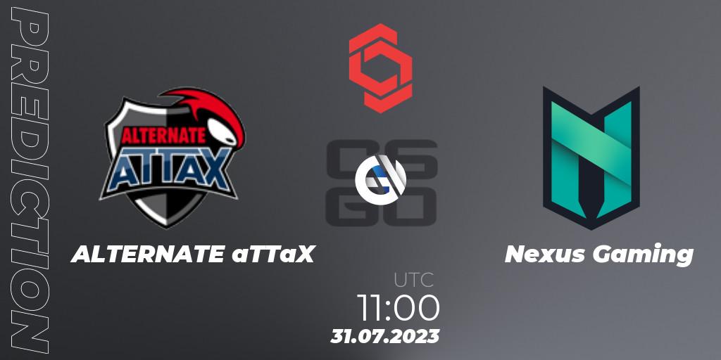 Prognose für das Spiel ALTERNATE aTTaX VS Nexus Gaming. 31.07.2023 at 11:00. Counter-Strike (CS2) - CCT Central Europe Series #7