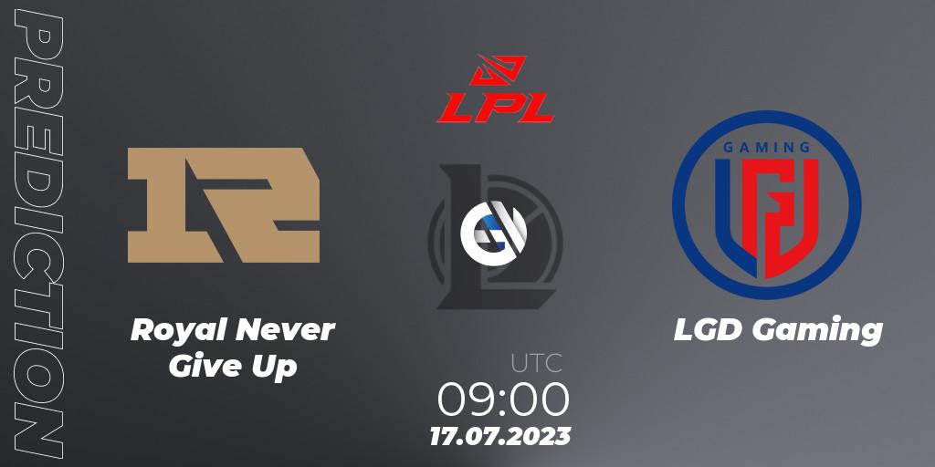 Prognose für das Spiel Royal Never Give Up VS LGD Gaming. 17.07.23. LoL - LPL Summer 2023 Regular Season