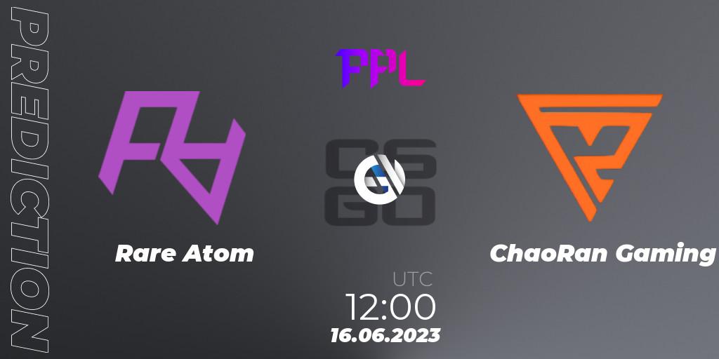 Prognose für das Spiel Rare Atom VS ChaoRan Gaming. 16.06.2023 at 11:45. Counter-Strike (CS2) - Perfect World Arena Premier League Season 4