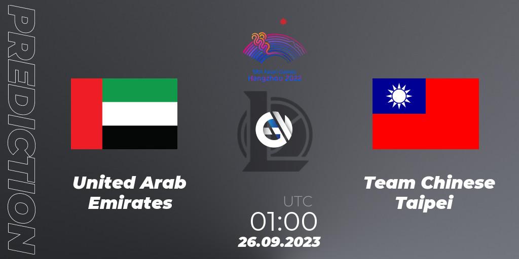 Prognose für das Spiel United Arab Emirates VS Team Chinese Taipei. 26.09.23. LoL - 2022 Asian Games