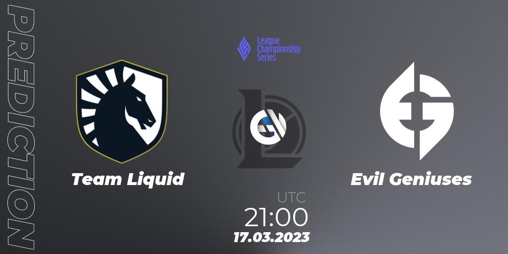 Prognose für das Spiel Team Liquid VS Evil Geniuses. 16.02.23. LoL - LCS Spring 2023 - Group Stage
