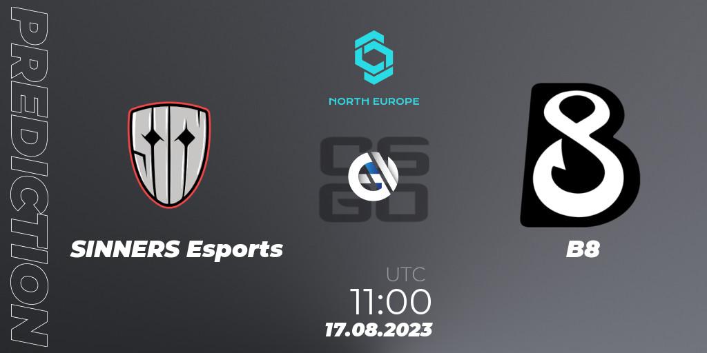 Prognose für das Spiel SINNERS Esports VS B8. 17.08.2023 at 11:00. Counter-Strike (CS2) - CCT North Europe Series #7