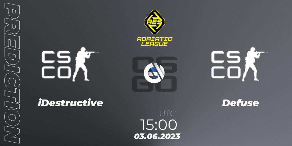 Prognose für das Spiel iDestructive VS Defuse. 03.06.23. CS2 (CS:GO) - RES Adriatic League Season 2