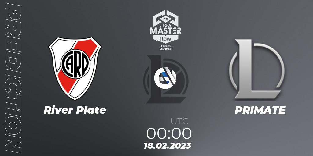 Prognose für das Spiel River Plate VS PRIMATE. 18.02.23. LoL - Liga Master Opening 2023 - Group Stage