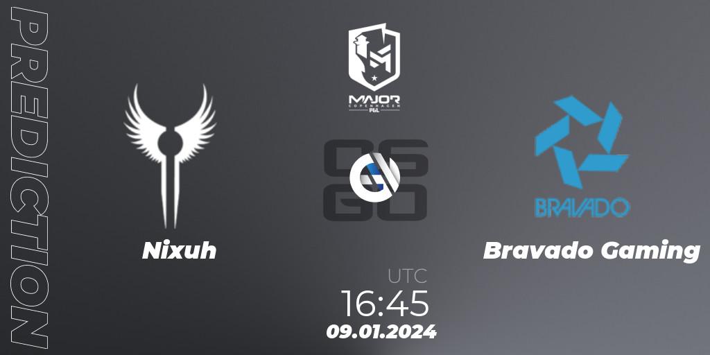 Prognose für das Spiel Nixuh VS Bravado Gaming. 09.01.24. CS2 (CS:GO) - PGL CS2 Major Copenhagen 2024 South Africa RMR Open Qualifier
