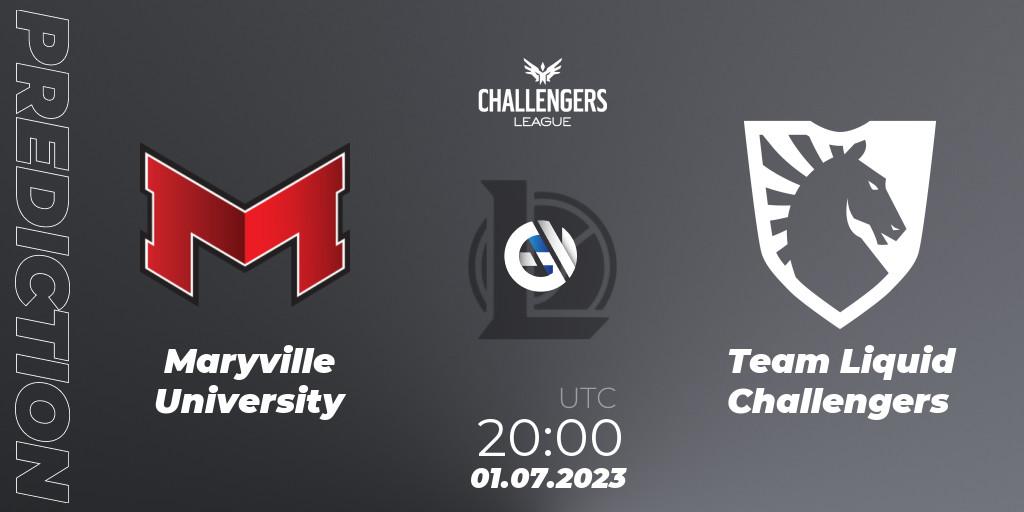 Prognose für das Spiel Maryville University VS Team Liquid Challengers. 01.07.2023 at 20:00. LoL - North American Challengers League 2023 Summer - Group Stage