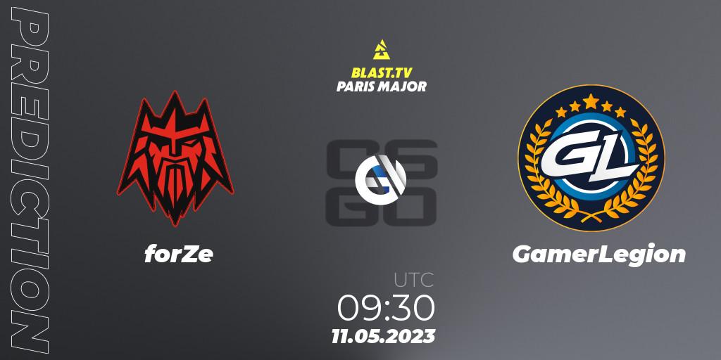 Prognose für das Spiel forZe VS GamerLegion. 11.05.2023 at 09:30. Counter-Strike (CS2) - BLAST Paris Major 2023 Challengers Stage