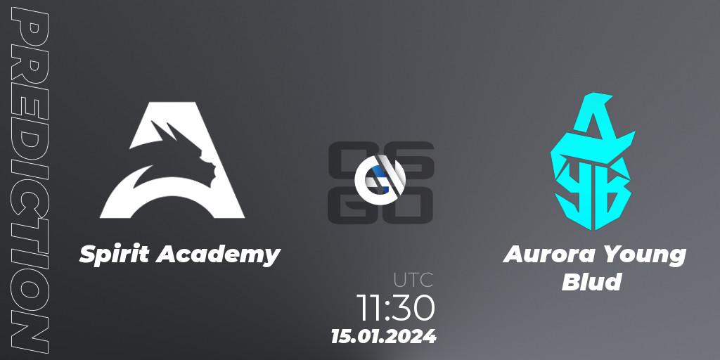 Prognose für das Spiel Spirit Academy VS Aurora Young Blud. 15.01.2024 at 11:45. Counter-Strike (CS2) - European Pro League Season 14: Division 2