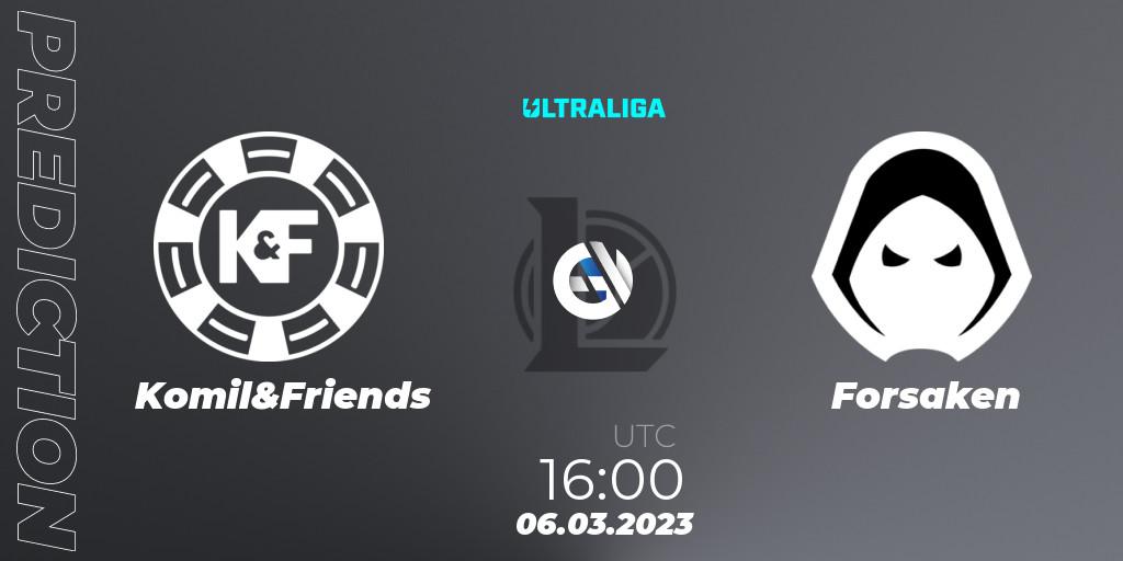 Prognose für das Spiel Komil&Friends VS Forsaken. 06.03.2023 at 16:00. LoL - Ultraliga Season 9 - Group Stage
