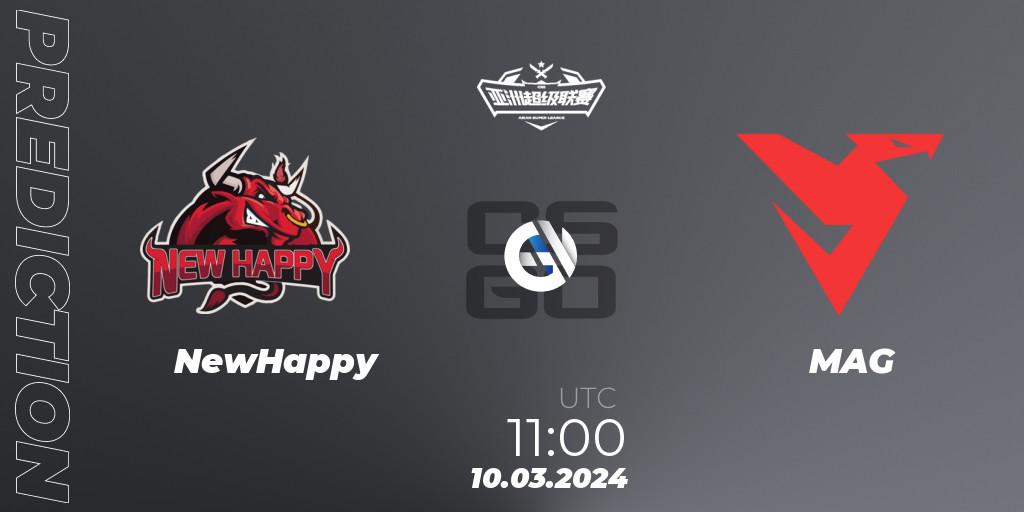 Prognose für das Spiel NewHappy VS MAG. 10.03.2024 at 11:00. Counter-Strike (CS2) - Asian Super League Season 2