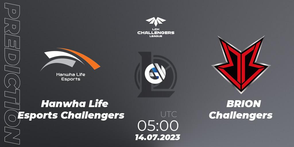 Prognose für das Spiel Hanwha Life Esports Challengers VS BRION Challengers. 14.07.2023 at 05:00. LoL - LCK Challengers League 2023 Summer - Group Stage