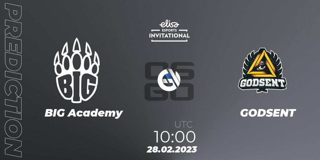 Prognose für das Spiel BIG Academy VS GODSENT. 28.02.2023 at 10:00. Counter-Strike (CS2) - Elisa Invitational Winter 2023
