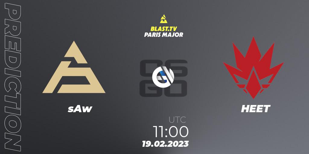 Prognose für das Spiel sAw VS HEET. 19.02.2023 at 11:00. Counter-Strike (CS2) - BLAST.tv Paris Major 2023 Europe RMR Last Chance Qualifier
