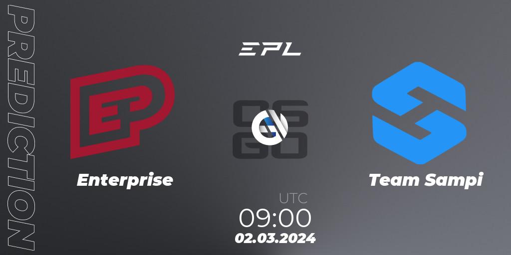 Prognose für das Spiel Enterprise VS Team Sampi. 02.03.2024 at 09:00. Counter-Strike (CS2) - European Pro League Season 14