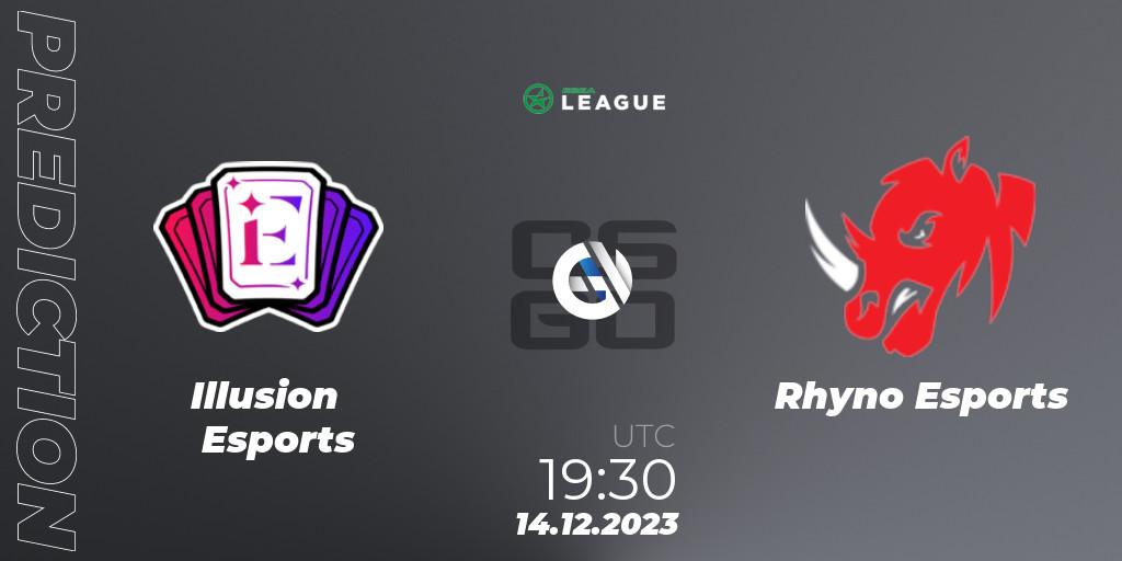 Prognose für das Spiel Illusion Esports VS Rhyno Esports. 14.12.2023 at 19:30. Counter-Strike (CS2) - ESEA Season 47: Main Division - Europe
