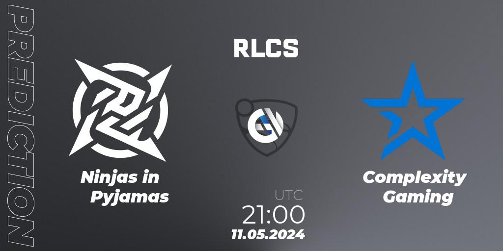 Prognose für das Spiel Ninjas in Pyjamas VS Complexity Gaming. 11.05.2024 at 21:00. Rocket League - RLCS 2024 - Major 2: SAM Open Qualifier 5