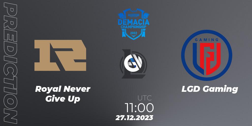 Prognose für das Spiel Royal Never Give Up VS LGD Gaming. 27.12.23. LoL - Demacia Cup 2023 Group Stage