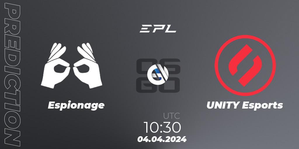 Prognose für das Spiel Espionage VS UNITY Esports. 04.04.24. CS2 (CS:GO) - European Pro League Season 16: Division 2