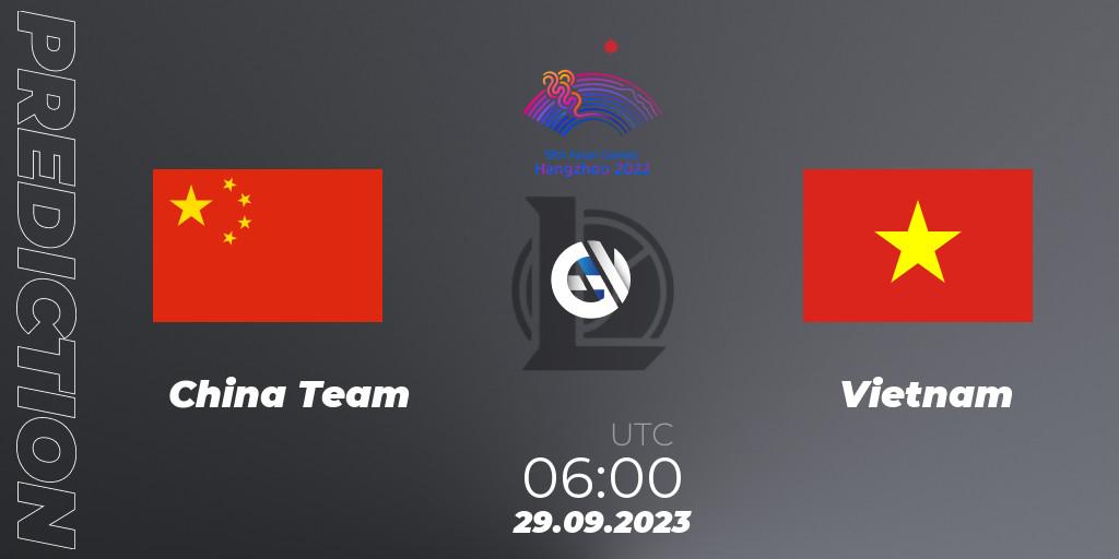 Prognose für das Spiel China Team VS Vietnam. 29.09.2023 at 06:00. LoL - 2022 Asian Games