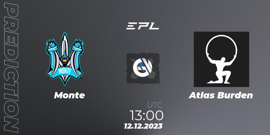 Prognose für das Spiel Monte VS Atlas Burden. 12.12.2023 at 13:00. Dota 2 - European Pro League Season 15